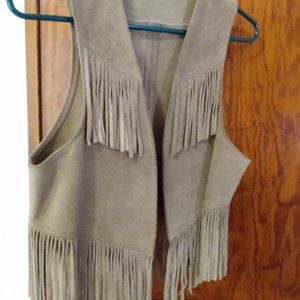Leather Care Inc., fringed vest, size small, light brown
